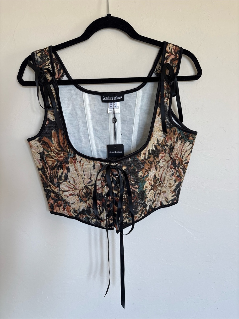 Scarlet Darkness Renaissance Under Bust Corset Top Khaki Floral NWT Size 6